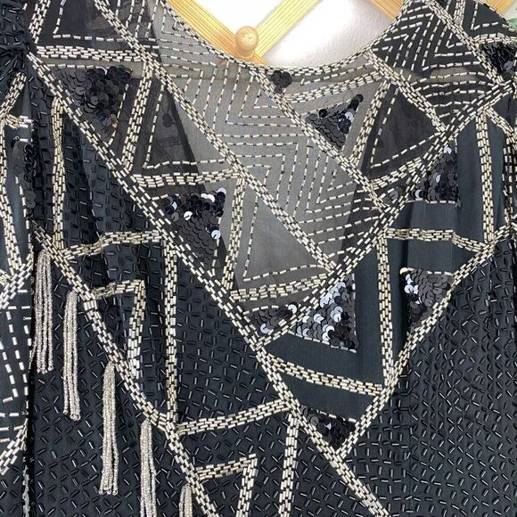 VINTAGE SHO MAX ORIGINALS Embellished Asymmetrical Silk Dress Size Medium GUC - Picture 5 of 8